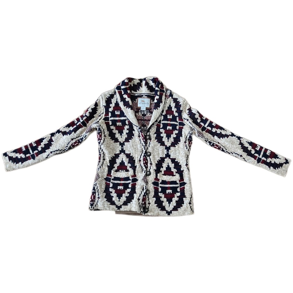 Bob Timberlake Southwestern Shawl Collar‎ Cardigan Sweater Navy Burgundy Tan M